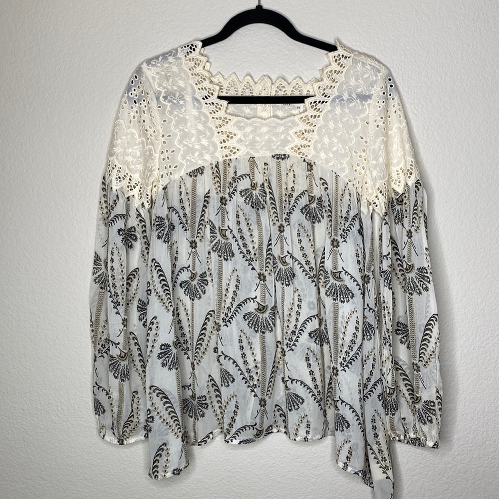 Anthropologie blouse Sz 0 zero Floreat cantata lace peasant shirt